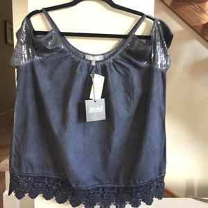 MARLED REUNITED NWT Cold Shoulder Denim Wash  Top